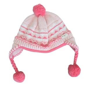 Millymook Baby Girl Hat Pink Fair Isle Winter Pom Pom Fleece Cotton 12-24 Months